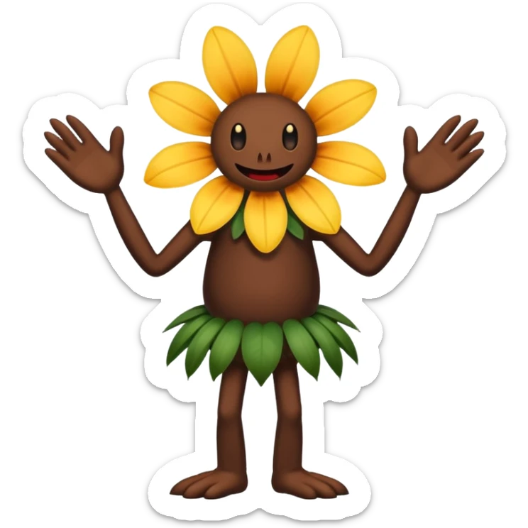 A flower like a monster with arms and legs, the body is a little bit black and the another bit brown sticker