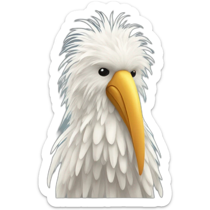  Very tall humanoid white shaggy bird with long feather-like fur and a very long beak sticker