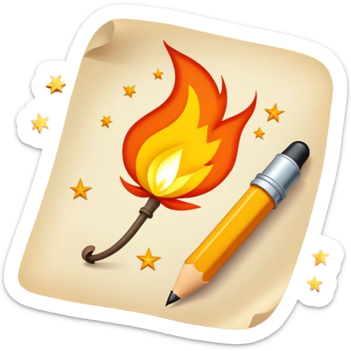 Mit einem Stift auf ein Blatt schreiben und bei der Miene wo es mit dem Blatt trifft leuchten leichte Flammen auf  sticker