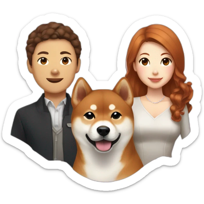 A pretty Shiba and a large white Hokkaido accompanied by their mistress, a woman with curly auburn hair. sticker