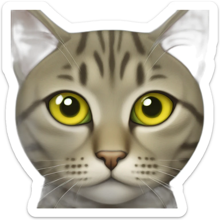 american short hair cat- tabby- a little bit fat- green yellow eyes- the distances between eyes is a little bit far sticker