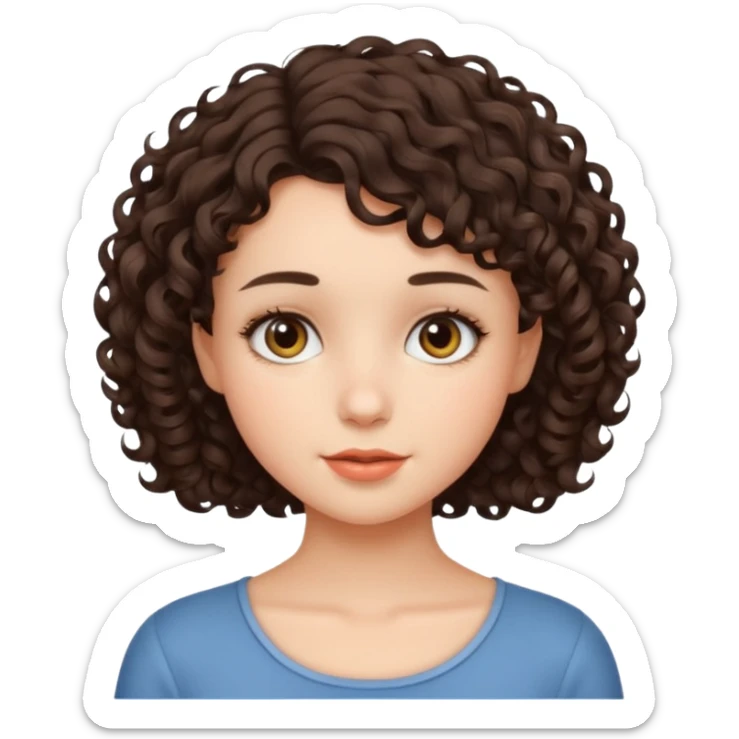an emoji that describes a cute short curly hair brunette girl sticker