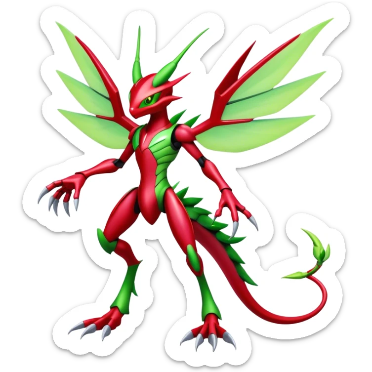 Cool Edgy Shiny Futuristic Ethereal Legendary Scizor-Digimon-Schyther-Flygon-hybrid full body sticker