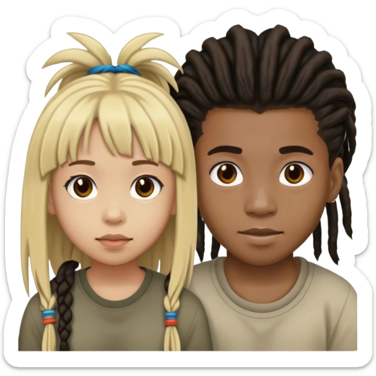 black teen guy withdreads and filipino teen girl with bangs sticker