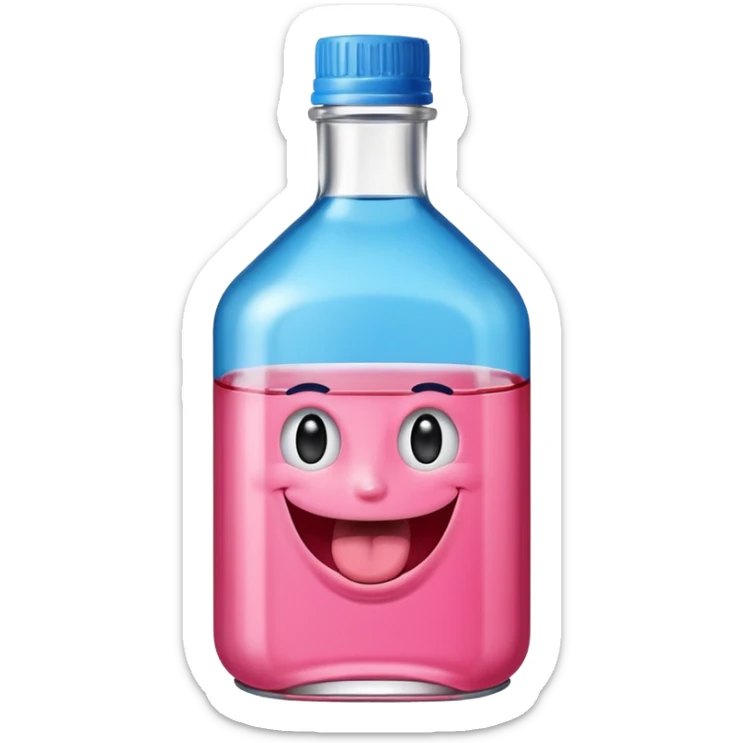 Smiling bottle of oil pink with silly face tongue out blue top sticker