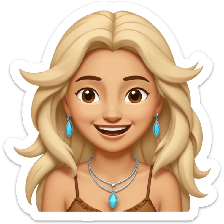 Cinematic Adorable Pocahontas Portrait Emoji, Laughing softly as Meeko tugs at her necklace, hair tousled in the wind, eyes full of warmth, a carefree spirit shining through, capturing the essence of beauty and playfulness! sticker