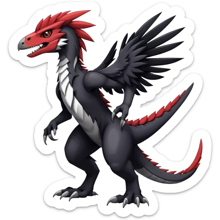 Dark Furry feather-mane Cool Edgy shiny Digimon-Fakemon-Guilmon-Velociraptor full body   sticker