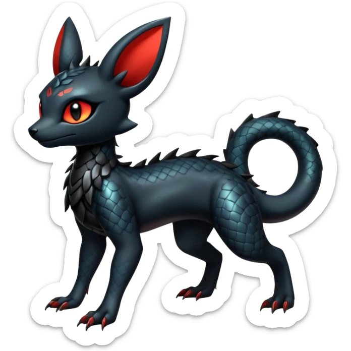 Shiny Dark Cute Majestic Sophisticated Modern Gothic Gloomy Futuristic Scaly Cyber-Salandit-Umbreon-Litten-Hybrid (Full body) sticker