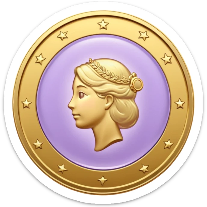 I need you to recreate this image exactly as is but make the color of the coin a ver light purple hue give me three options with different hues of purple sticker