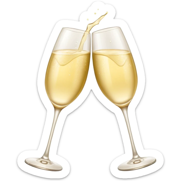 two glasses of pale yellow champagne clinking in a toast, soft and light color, smooth gradient, bright and gentle, minimal details, glossy highlights, celebratory pose
 sticker