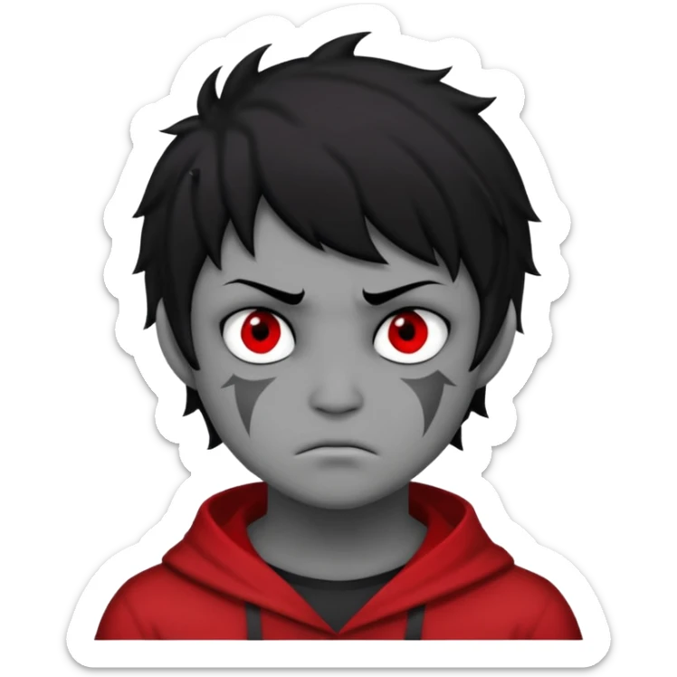Karkat from Homestuck, annoyed face, black hair, gray skin sticker
