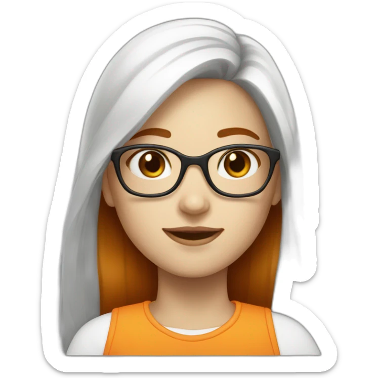 Girl long brown orange hair and white skin with glasses sticker