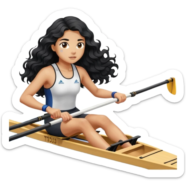 girl with long black wavy hair rowing in Olympic rowing sport, side view sticker