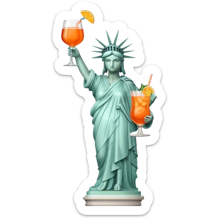 FULL BODY OF STATUE OF LIBERTY WITH AN APEROL SPRITZ COCKTAIL sticker