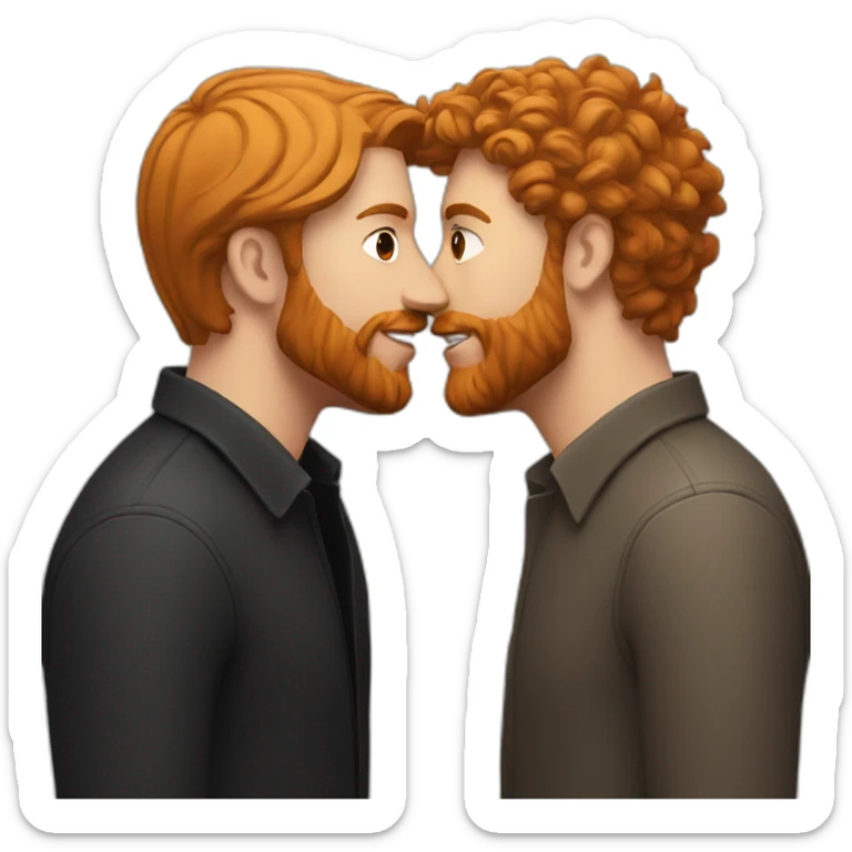 White Man with brown hair and ginger beard kissing white man with black hair sticker