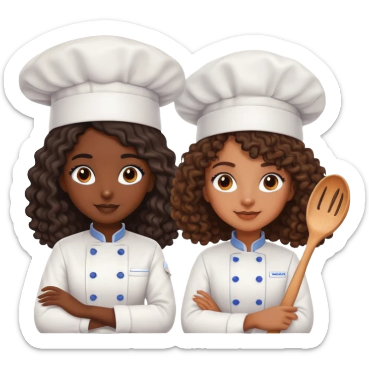 darkskin girl chef with long coily hair with brownskin girl with long curly hair chef sticker