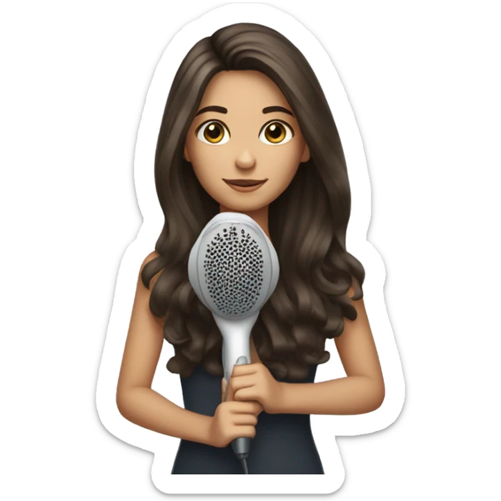 brunette girl with long hair and a hair dryer in her hands sticker