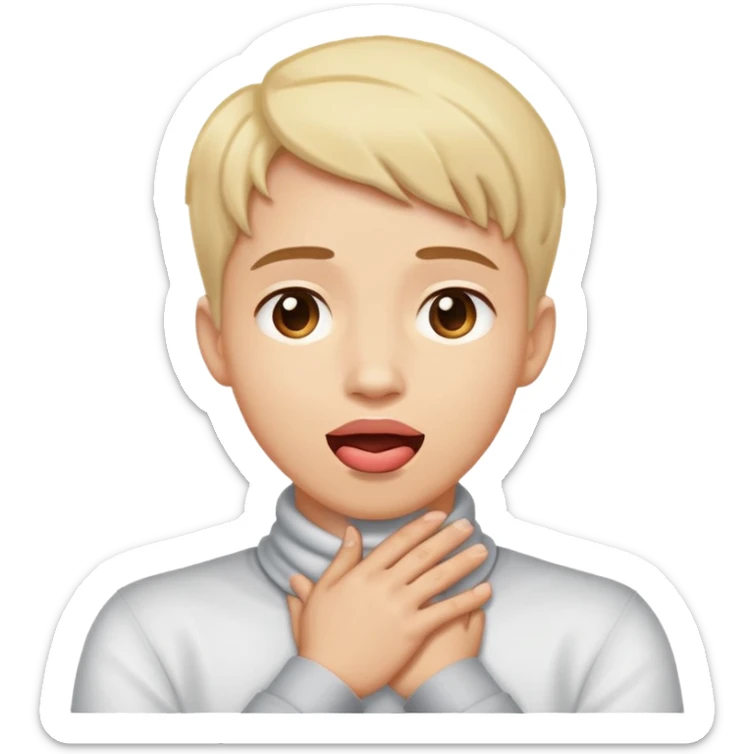 Person with hands crossed around neck and tongue out and looking up  sticker