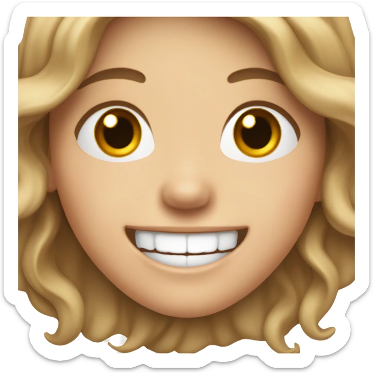 white girl with long wavy brown hair with brown eyes laughing  sticker