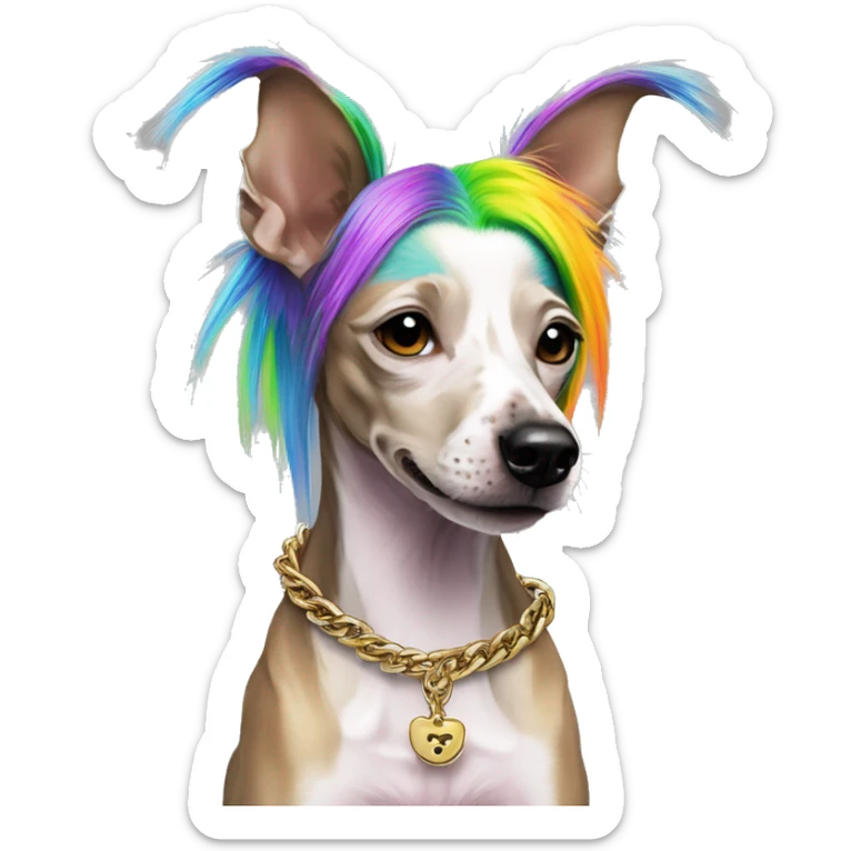 Punk Chinese crested dog neon rainbow hair gold chain punk piercings tattoos punk ear piercings sticker