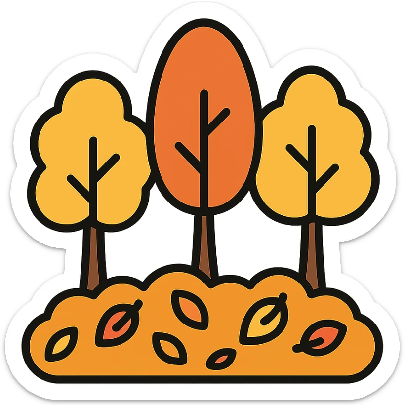 autumn forest with trees and a carpet of colorful leaves icon sticker