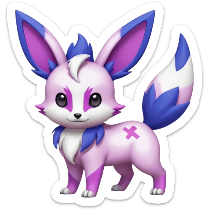 Shiny White with Violet and Indigo and pink markings Eevee-Liepard-Zangoose-Pokémon-Digimon-Fakémon-fusion-hybrid-creature sticker