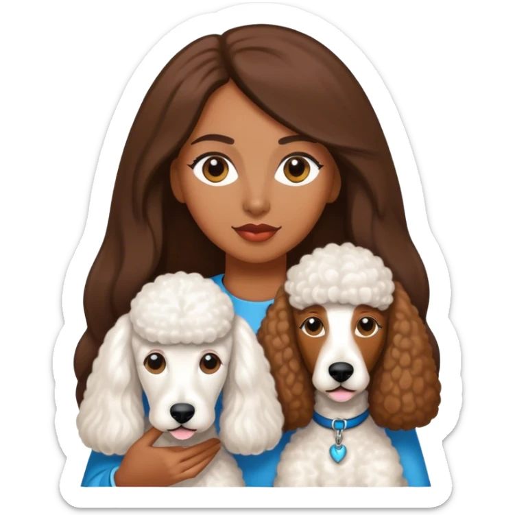 White Standard Poodle and Straight long hair brown skin Women sticker