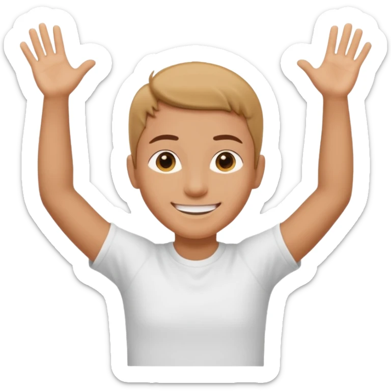 Una persona con los brazos estirados perpendicularmente hacia ambos lados con una camiseta blanca  sticker