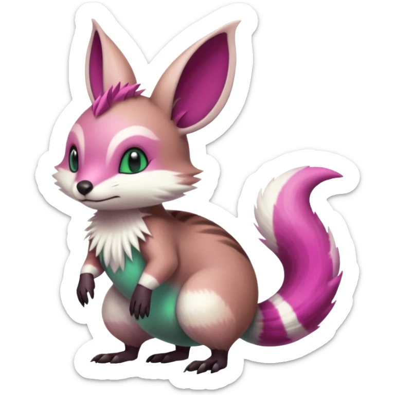 Green-Magenta-gradients Minccino-Emolga-Numbat-Sergal-fusion-hybrid-animal-creature, full body sticker