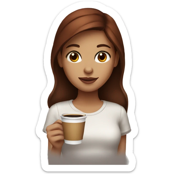 Girl with dark brown red hair and brown eyes with coffee sticker