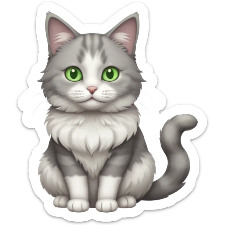 a grey and white cat sitting regally sticker