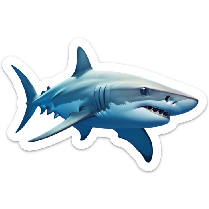 Cinematic Noble Hammerhead Shark Portrait Emoji, Poised and regal, with a broad, flattened hammer-shaped head, wide-set eyes, and a streamlined, powerful body gliding through deep blue waters, Simplified yet sharp and sophisticated features, highly detailed, glowing with a cool, oceanic luminescence, high shine, intelligent and commanding, stylized with an air of marine authority, focused and vigilant, soft glowing outline, capturing the essence of a watchful and confident predator that appears ready to glide out of the screen with effortless power! sticker