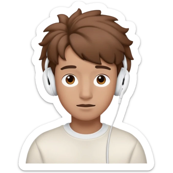 one let's make a boy with brown tufted hair, brown eyes and AirPods max on his head (wireless) sticker
