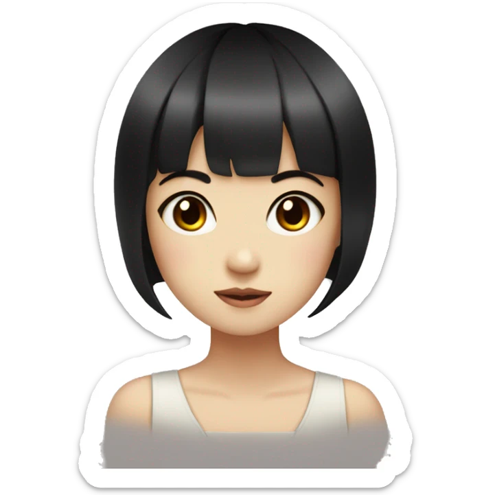 Asian girl black hair dark brown eyes hime cut bangs sticker