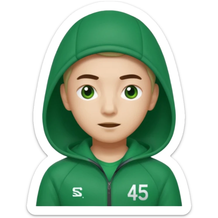 gi-hun from squid game, apple style emoji, green tracksuit, number 456, expressive face sticker