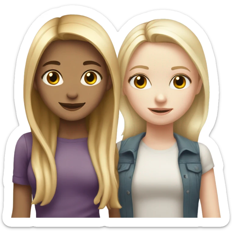Girl adult with blond straight hair and white skin hugging teenage girl with pale white skin and brown hair sticker