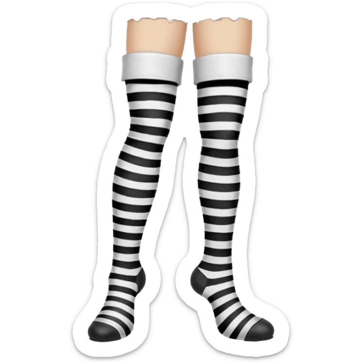 black and white striped stockings with two holes on each leg of white leather sticker