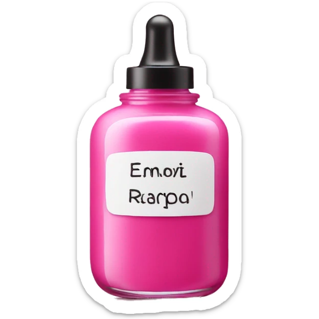 a jar of pink nail polish on a background of a beauty laboratory sticker