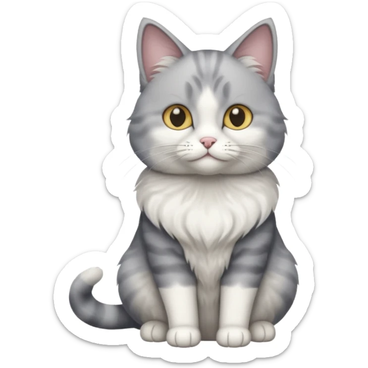 a grey and white cat sitting regally sticker