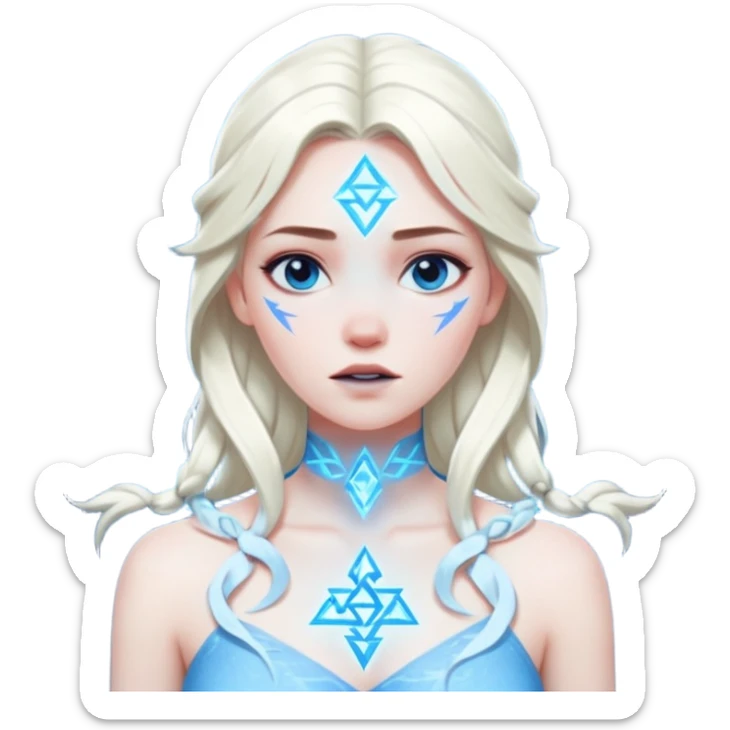Woman frozen mid-spell, glowing runes around her body, charged silence sticker