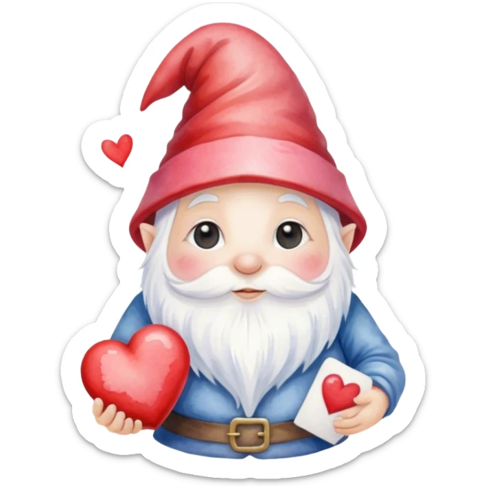 An adorable little watercolor style Valentine’s Day gnome with a heart sticker