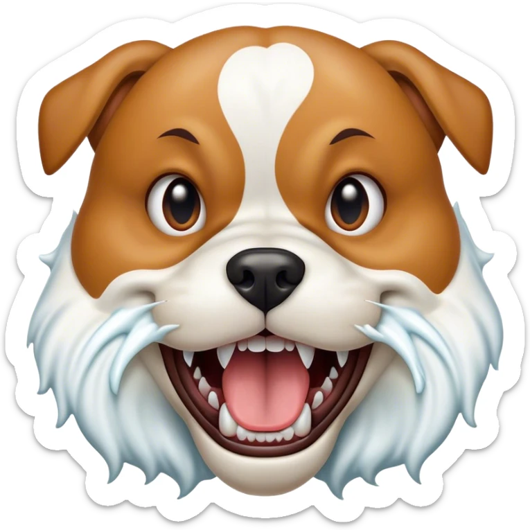 A close-up of a dog's mouth, showing sharp teeth and foam spraying out, looking wild and aggressive sticker