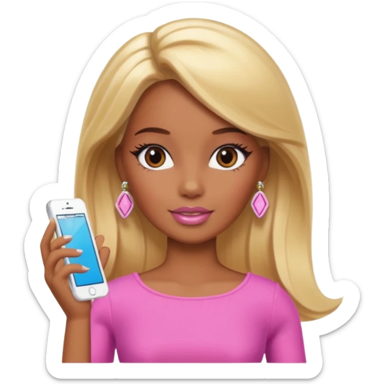 Brown skin blonde hair Barbie with skincare  sticker