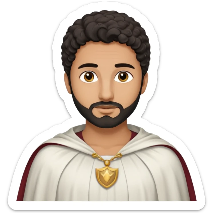 Apariencia: Joven de unos 25-30 años, atractivo,.
-Rostro: Ojos oscuros, piel ligeramente morena, rasgos árabes finos.
-Cabello: Negro, algo rizado o suelto, con barba fina.
-Vestimenta: Cuando es “Don Carlos”, viste como cristiano (camisa blanca, capa corta, colores sobrios). sticker