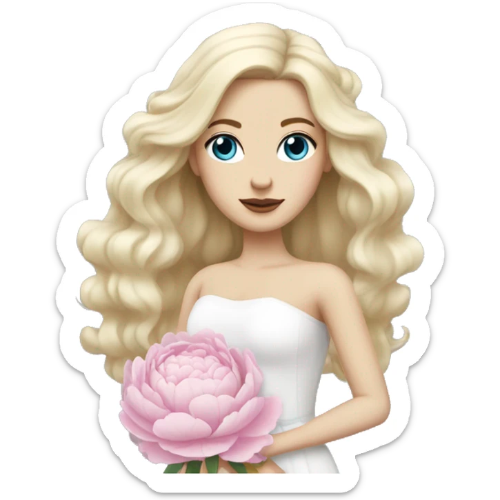 White bride with long light blonde hair and blue eyes with light pink peonies in hair white skin  sticker