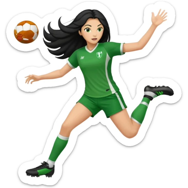 Long Haired Football Players, Female player, green cloth, full body kick ball sticker