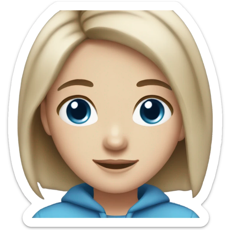 White girl brown short hair blue eyes smiling sticker