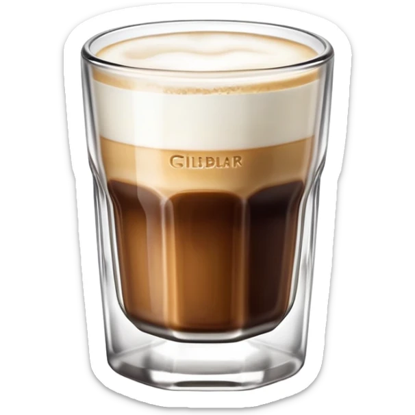 Small 4.5 ounce Gibraltar glass with cortado espresso drink, small glass tumbler with espresso and milk sticker
