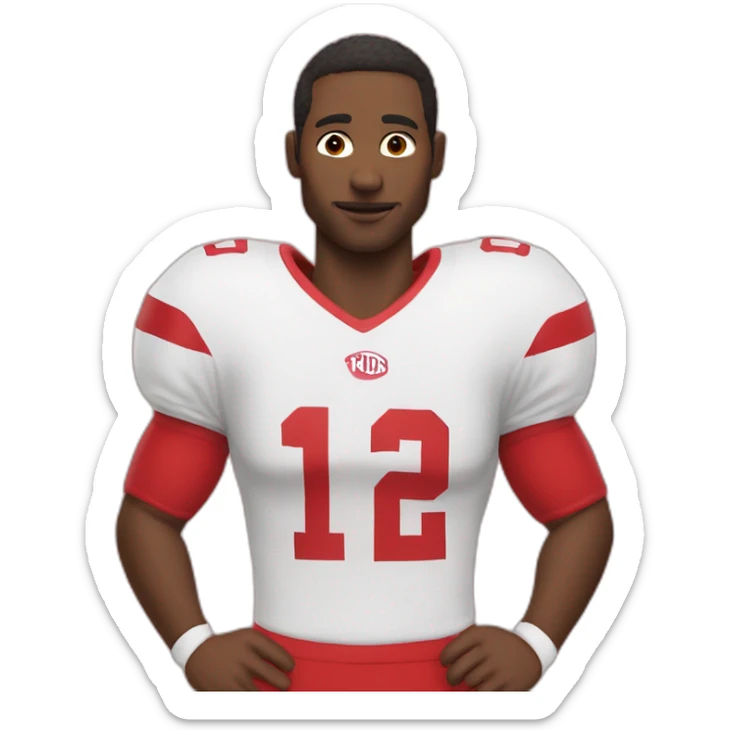 Man wearing kagoule on his face and wearing a red football shirt and white sticker