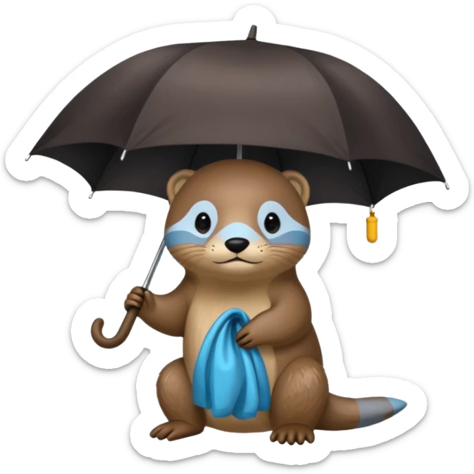 Loutre mignonne qui porte un parapluie dans sa main gauche  sticker